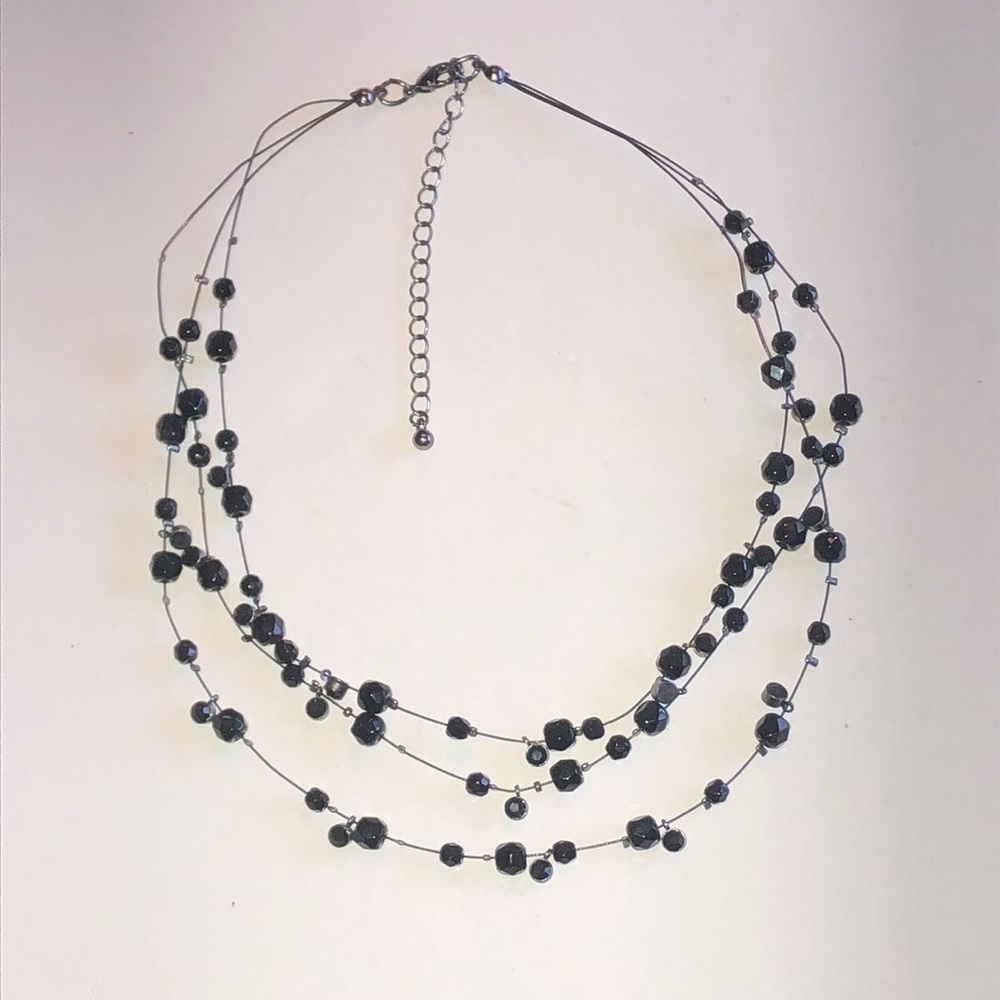 Multi-Strand Black Beaded Boho Necklace